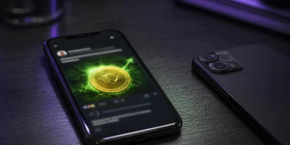 Un perfil verificado de red social junto a un contrato de token marcado con una advertencia de estafa