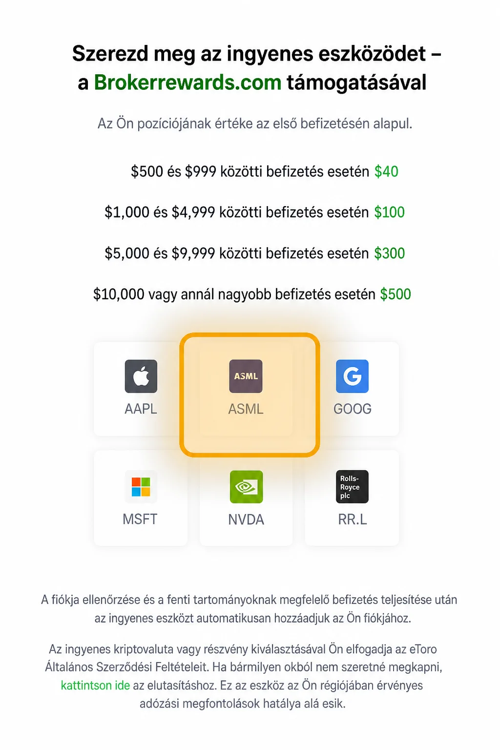 eToro asset picker kiemelt ASML csempével