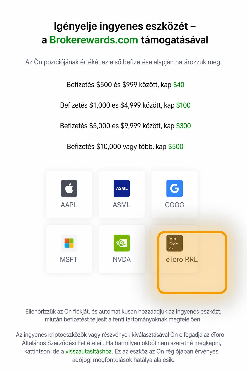 eToro asset picker kiemelt RR.L csempével